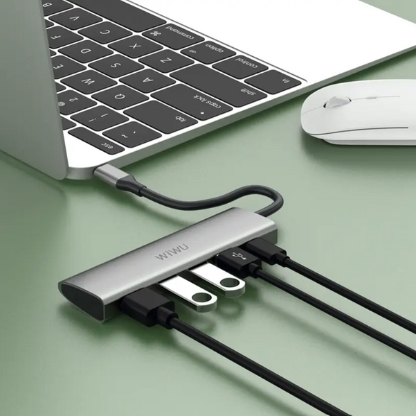 Переходник WiWU Alpha 5в1 хаб HUB USB-C to 3xUSB3.0+Type-C+HDMI концентратор для ноутбука MacBook разветвитель A531H фото