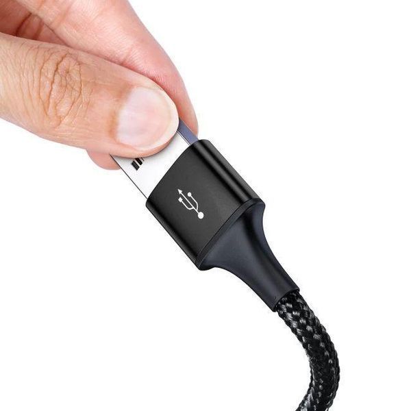 Кабель універсальний Baseus Rapid 3 в 1 USB-A to Type-C+Lightning+Micro-USB 1.2m для заряджання чорний KB01 фото