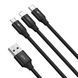 Кабель універсальний Baseus Rapid 3 в 1 USB-A to Type-C+Lightning+Micro-USB 1.2m для заряджання чорний KB01 фото 3