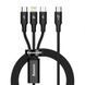 Кабель універсальний Baseus Rapid 3в1 PD 20 W Type-C to Type-C+Lightning+Micro-USB 1.5m для заряджання чорний KB02 фото 1
