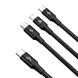 Кабель універсальний Baseus Rapid 3в1 PD 20 W Type-C to Type-C+Lightning+Micro-USB 1.5m для заряджання чорний KB02 фото 3