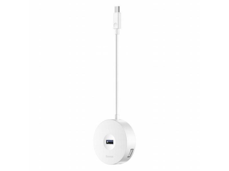 Перехідник Baseus Round Box 5в1 зовнішній адаптер USB-хаб Type-C to USB 3.0*1+USB 2.0*3 хаб для ноутбука білий BSH5W фото
