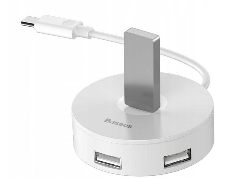 Перехідник Baseus Round Box 5в1 зовнішній адаптер USB-хаб Type-C to USB 3.0*1+USB 2.0*3 хаб для ноутбука білий BSH5W фото