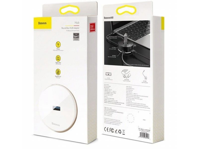 Перехідник Baseus Round Box 5в1 зовнішній адаптер USB-хаб Type-C to USB 3.0*1+USB 2.0*3 хаб для ноутбука білий BSH5W фото