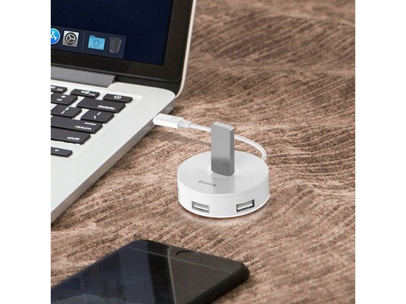 Переходник Baseus Round Box 5в1 внешний адаптер USB-хаб Type-C to USB 3.0*1+USB 2.0*3 хаб для ноутбука черный BSH5B фото
