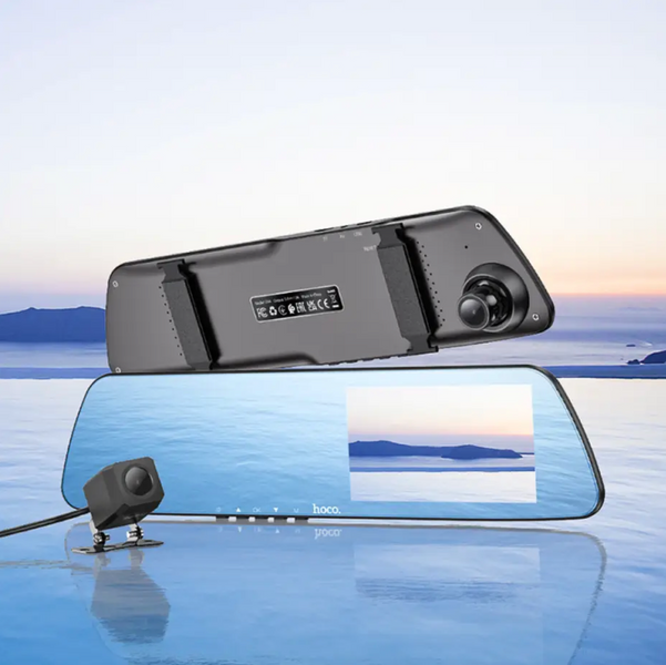 Автомобільний відеореєстратор дзеркало Hoco DV4 FullHD 200 mAh в машину з двома камерами та записом DV4 фото