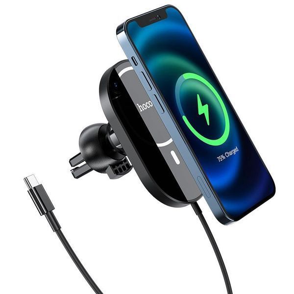 Автодержатель Hoco CA90 с функцией беспроводной зарядки 15W для iPhone автомобильный магнитный держатель CA90 фото