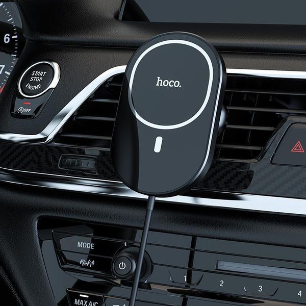 Автодержатель Hoco CA90 с функцией беспроводной зарядки 15W для iPhone автомобильный магнитный держатель CA90 фото