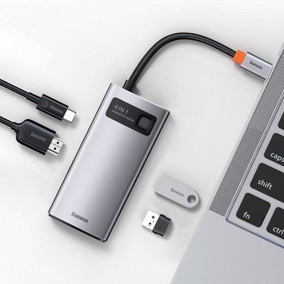 Перехідник Baseus Metal Gleam Series Type-C HUB 4в1 зовнішній адаптер хаб для ноутбука MacBook концентратор BAS4 фото