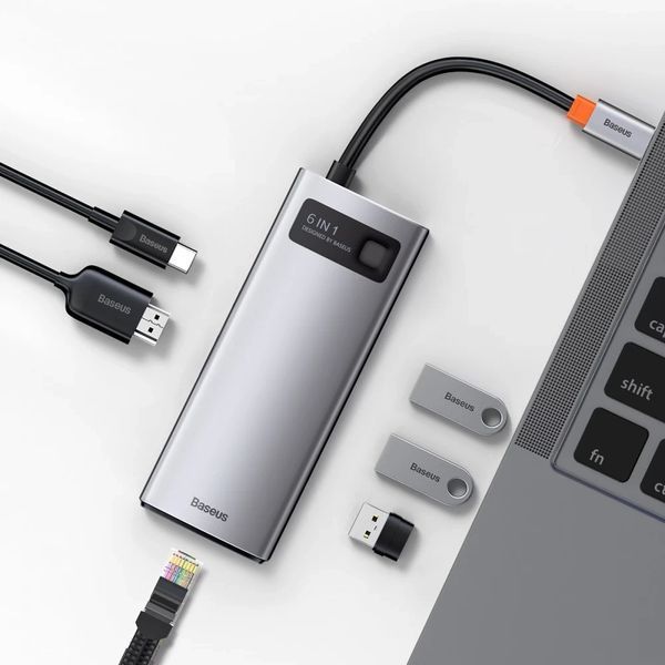 Переходник Baseus Metal Gleam Series Type-C HUB 6в1 внешний адаптер хаб для ноутбука MacBook концентратор BAS6 фото
