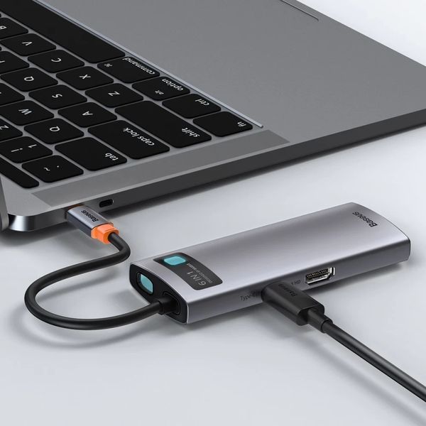 Переходник Baseus Metal Gleam Series Type-C HUB 6в1 внешний адаптер хаб для ноутбука MacBook концентратор BAS6 фото