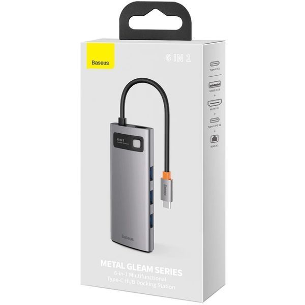 Переходник Baseus Metal Gleam Series Type-C HUB 6в1 внешний адаптер хаб для ноутбука MacBook концентратор BAS6 фото