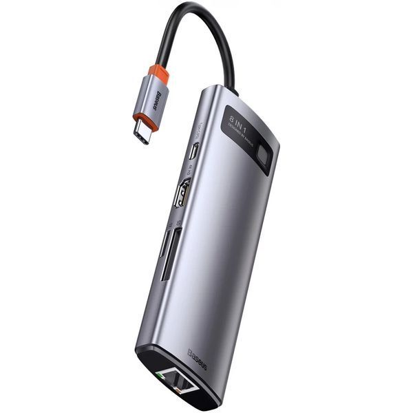 Переходник Baseus Metal Gleam Series Type-C HUB 8в1 внешний адаптер хаб для ноутбука MacBook концентратор BAS8 фото