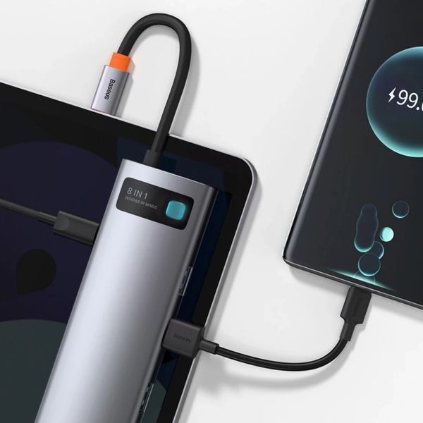 Переходник Baseus Metal Gleam Series Type-C HUB 8в1 внешний адаптер хаб для ноутбука MacBook концентратор BAS8 фото
