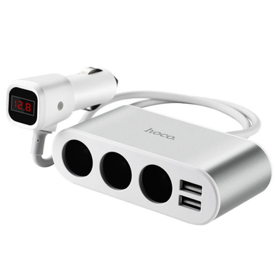 Автомобільний зарядний пристрій Hoco Z13 LCD One-Pull-Three Car Charger 2 USB адаптер для телефона в машину HZ13 фото