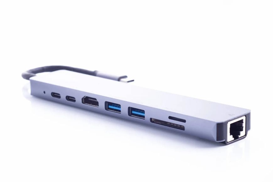 Перехідник USB-хаб ZAMAX 8-в-1 Type C + USB HUB to HDMI/HDTV + PD + USB C + SD + TF + RJ45 для MacBook ZX8 фото